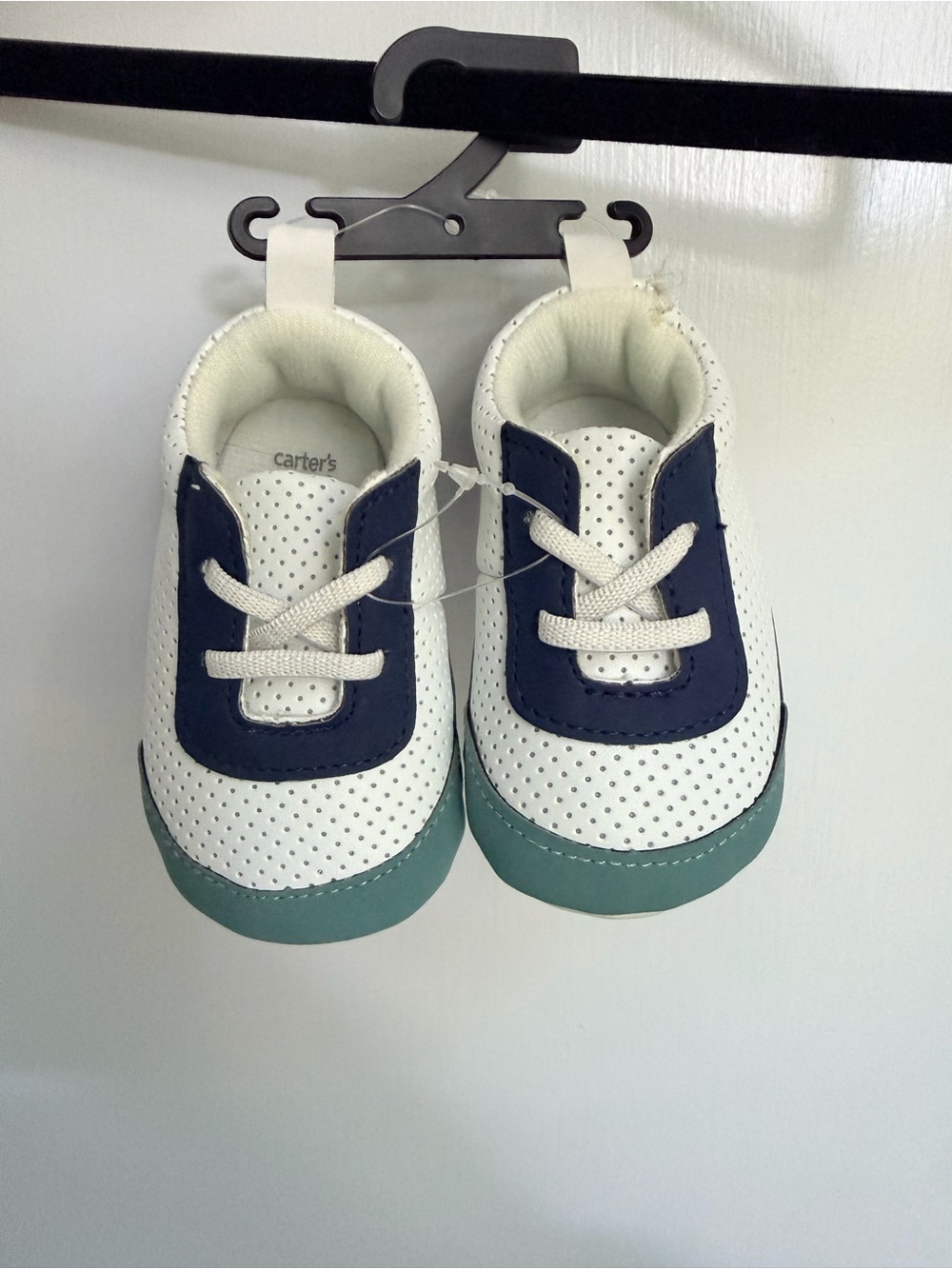 Carter's White Baby Sneakers with Navy and Teal Accents